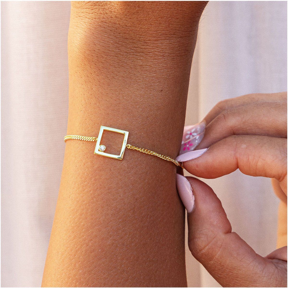cai Armband 925 Sterling Silber gelb vergoldet Rechteck Zirkonia
