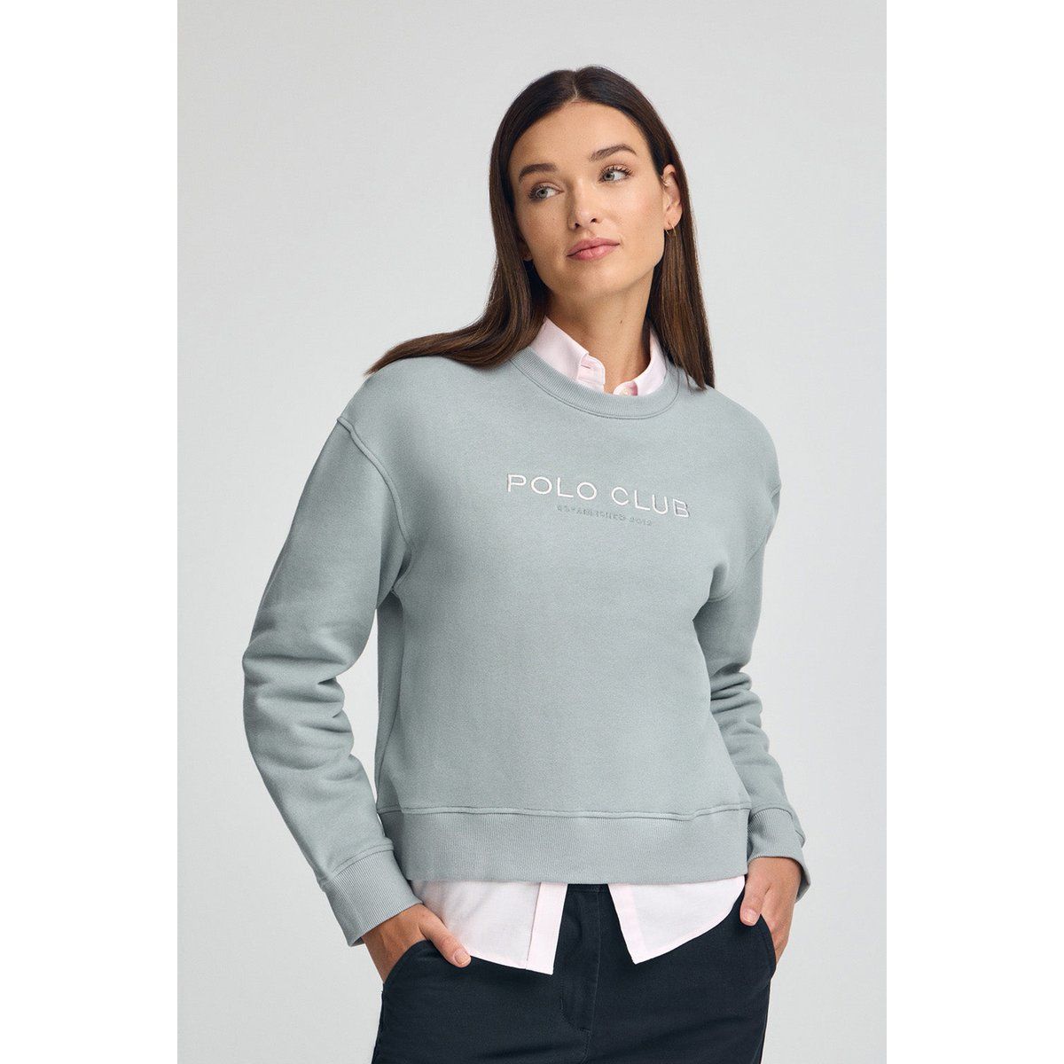 Sweatshirt blaugrau im Boxy Fit Established 2012 Polo Club