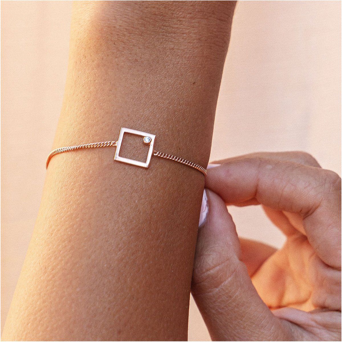 cai Armband 925 Sterling Silber rosé vergoldet Rechteck Zirkonia