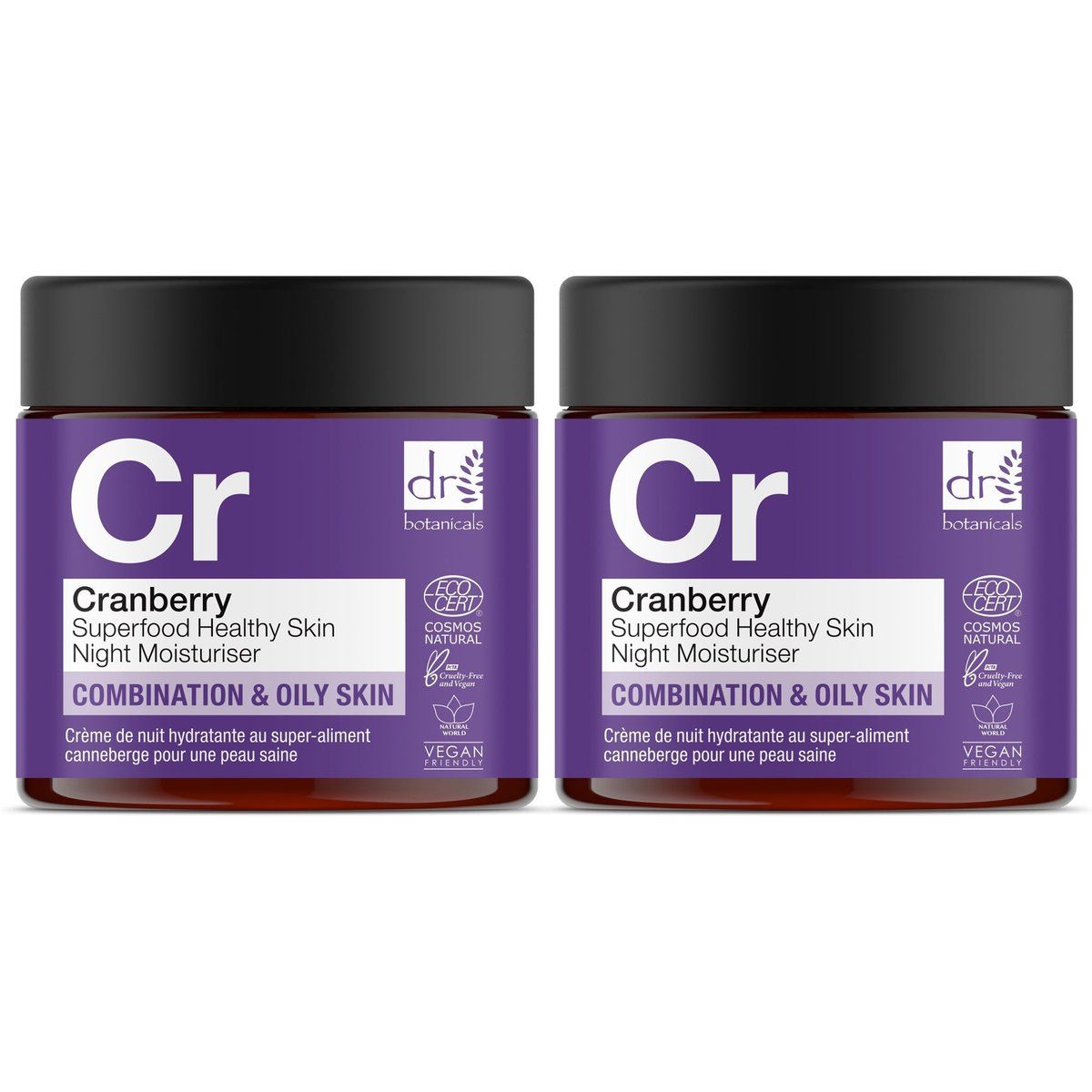 Dr Botanicals Cranberry Superfood Gesunde Haut Nachtpflege Feuchtigkeitscreme 60ml x 2 Doppelpack