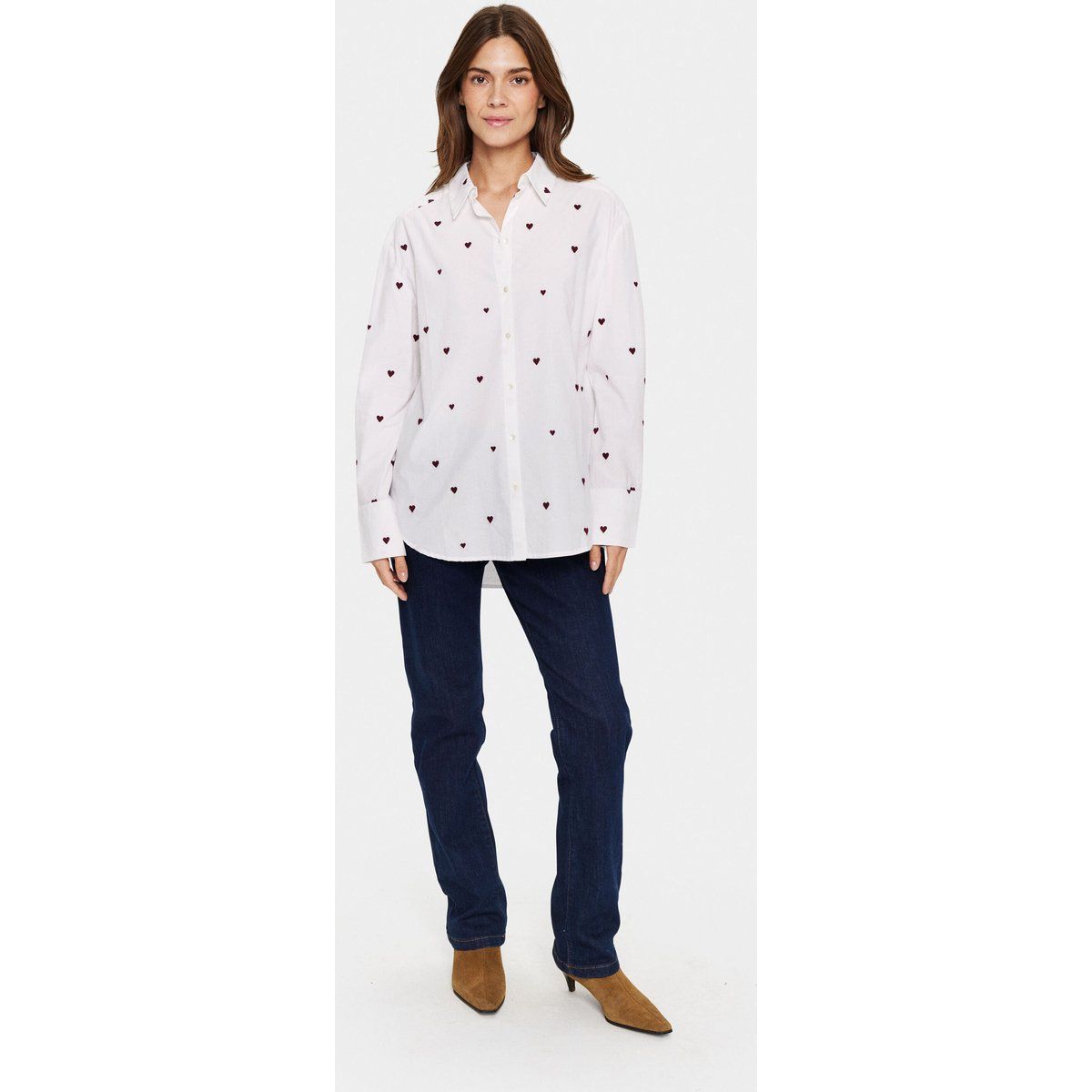 Langarm - Hemd Oversize fit Ice Burgundy Harts white