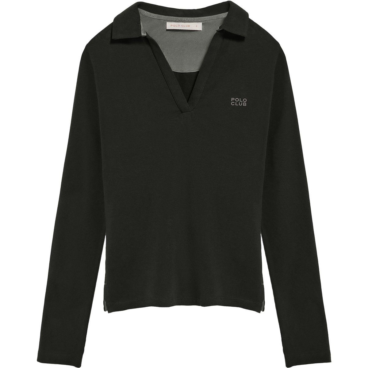 Poloshirt Pia schwarz ohne Knöpfe mit gummiertem Polo Club-Logo