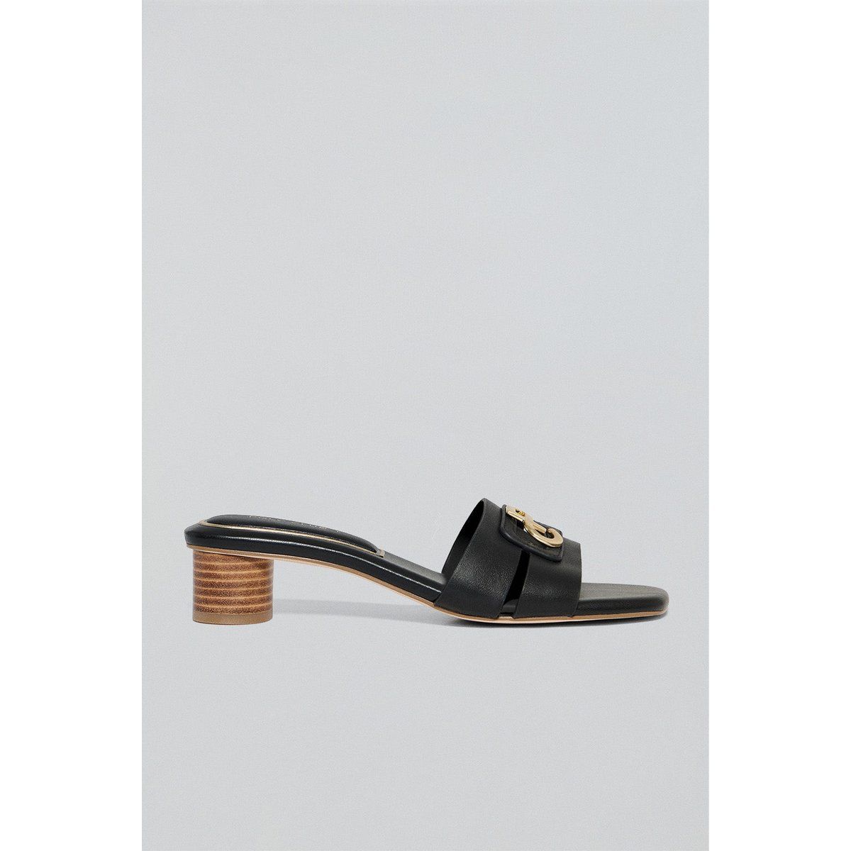 Mules mit Absatz Giorgia schwarz mit Metallic-Detail