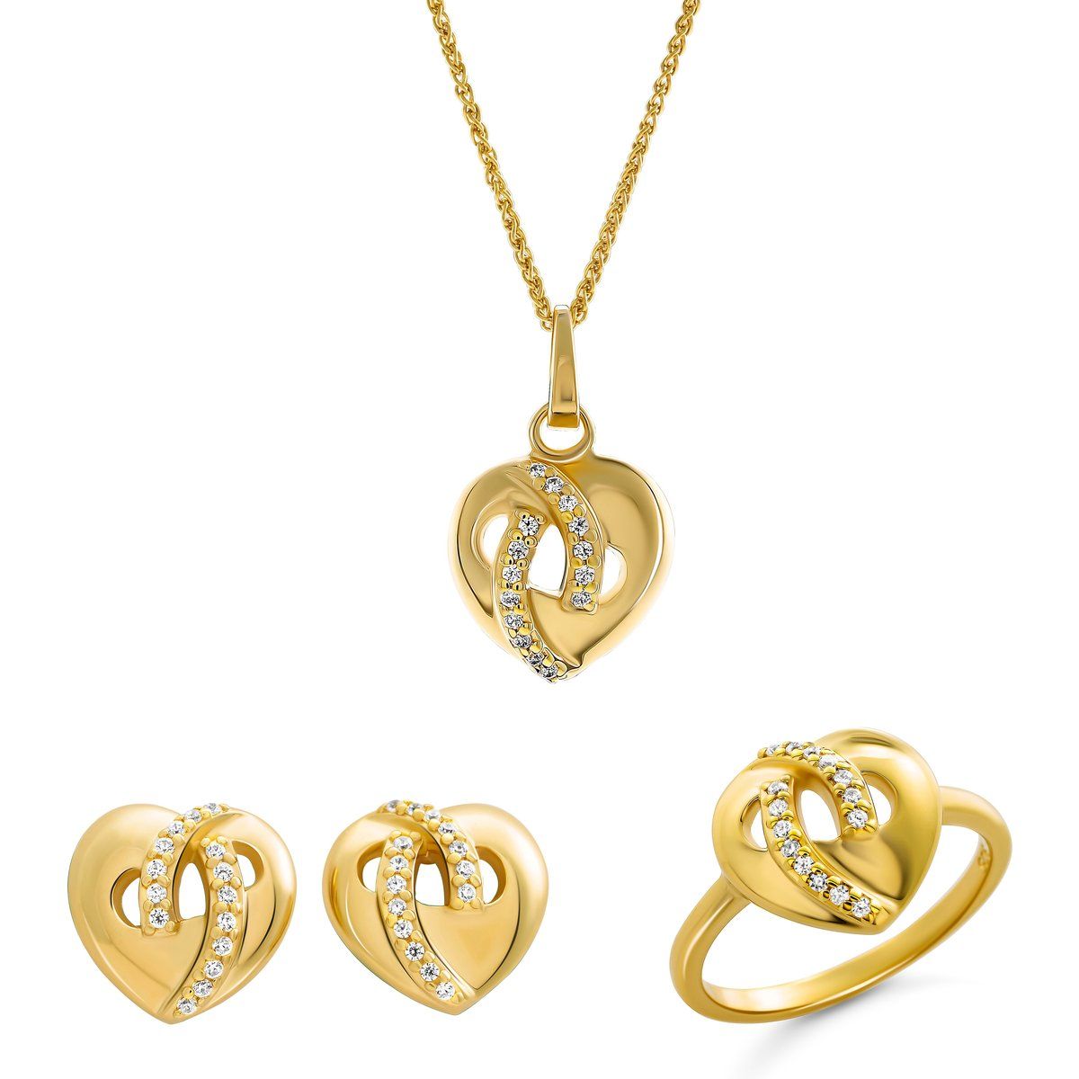 Orphelia 'Amore' Damen 925 Sterling Silber Set: Halskette + Ohrringe + Ring - Gold SET-7577/G