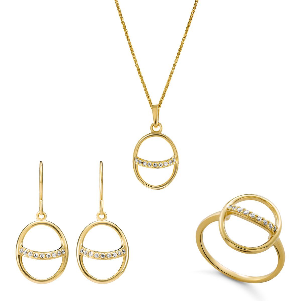 Orphelia 'Amaliada' Damen 925 Sterling Silber Set: Halskette + Ohrringe + Ring - Gold SET-7572