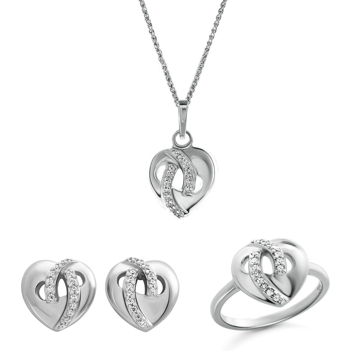 Orphelia 'Amore' Damen-Set aus 925 Sterling Silber: Halskette + Ohrringe + Ring - Silber SET-7577