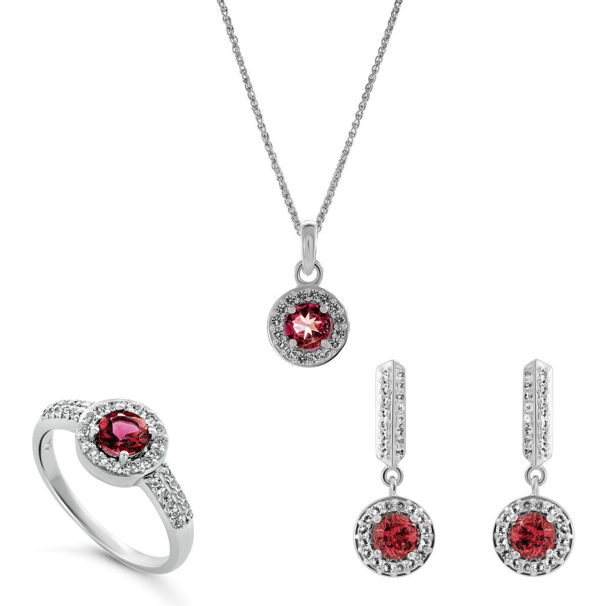 Orphelia 'Bristol' Damen 925 Sterling Silber Set: Halskette + Ohrringe + Ring - Silber SET-7579/P