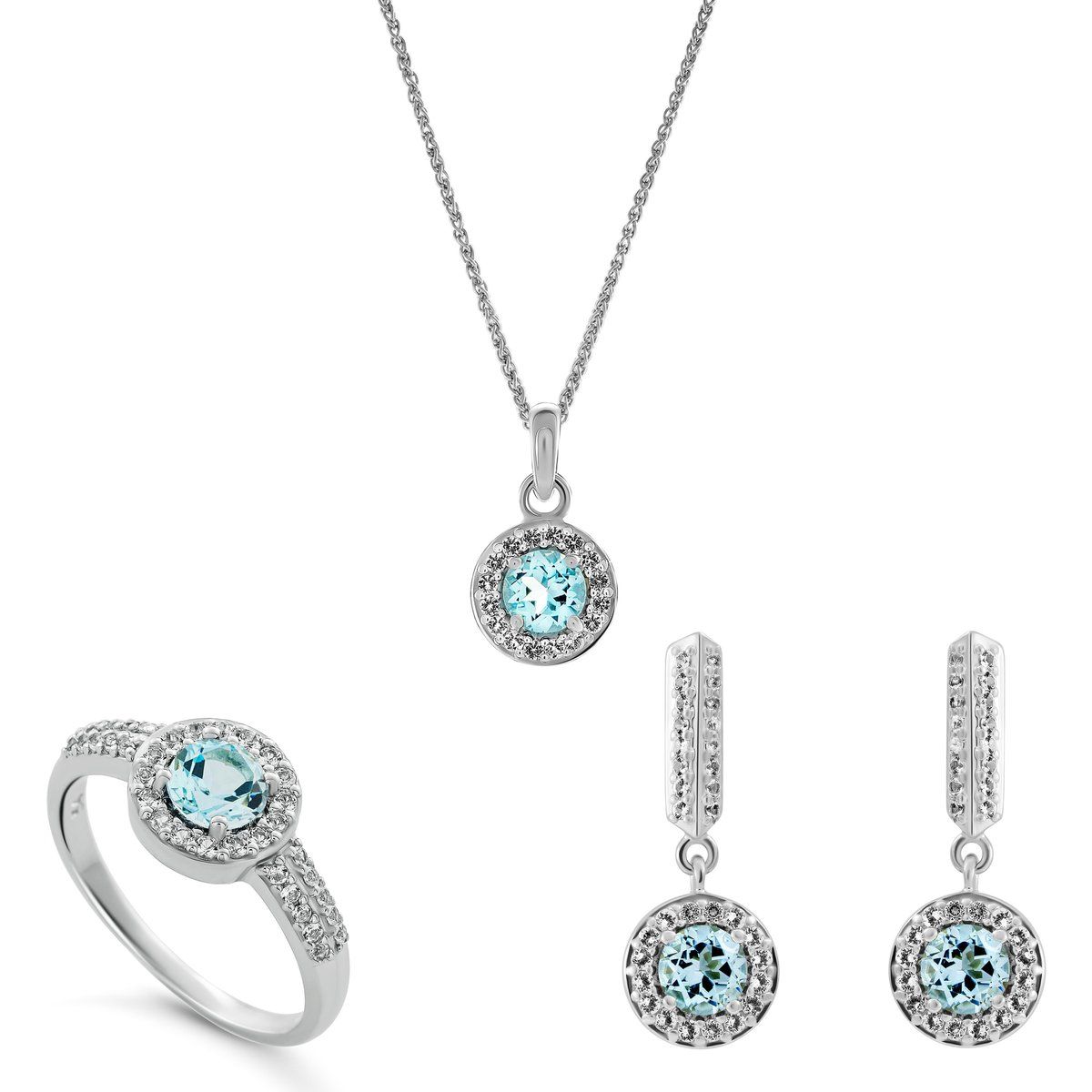 Orphelia 'Bristol' Damen 925 Sterlingsilber Set: Halskette + Ohrringe + Ring - Silber SET-7579/B