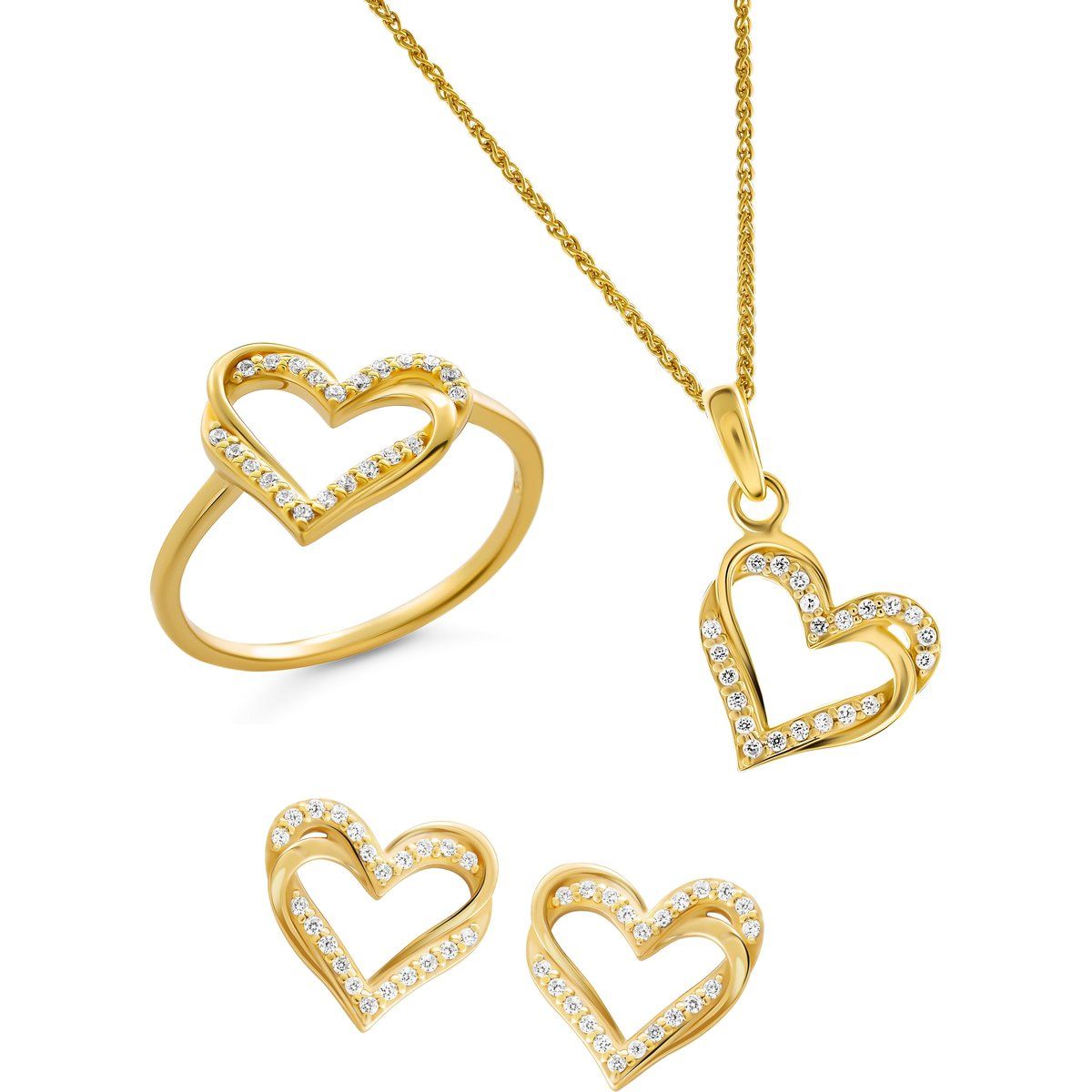Orphelia 'Cecilia' Damen 925 Sterling Silber Set: Halskette + Ohrringe + Ring - Gold SET-7584/G