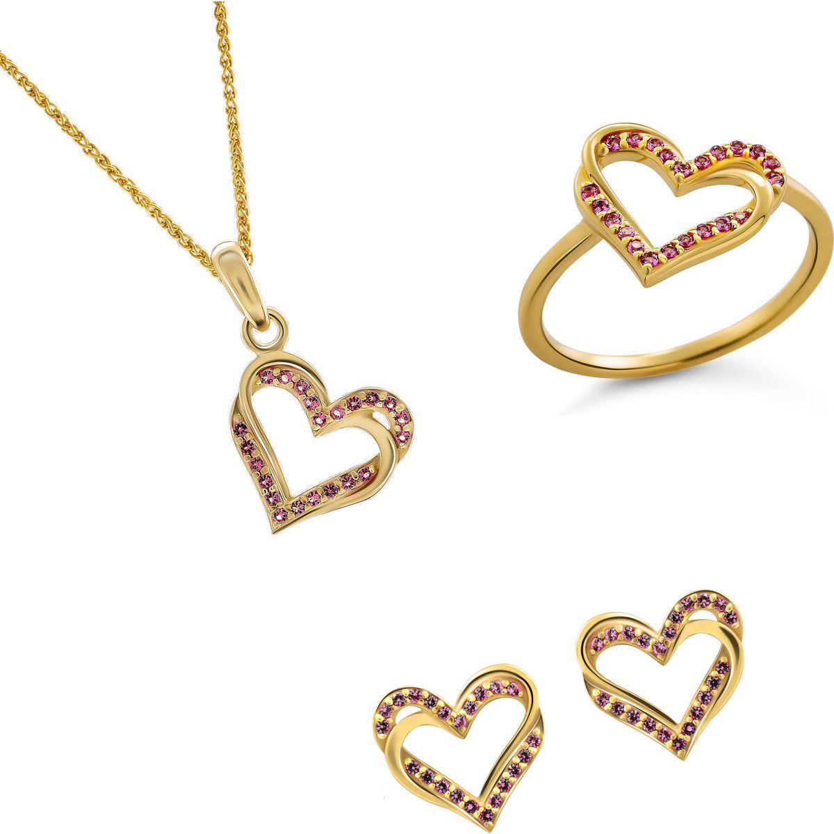 Orphelia 'Cecilia' Damen 925 Sterling Silber Set: Halskette + Ohrringe + Ring - Gold SET-7584/R