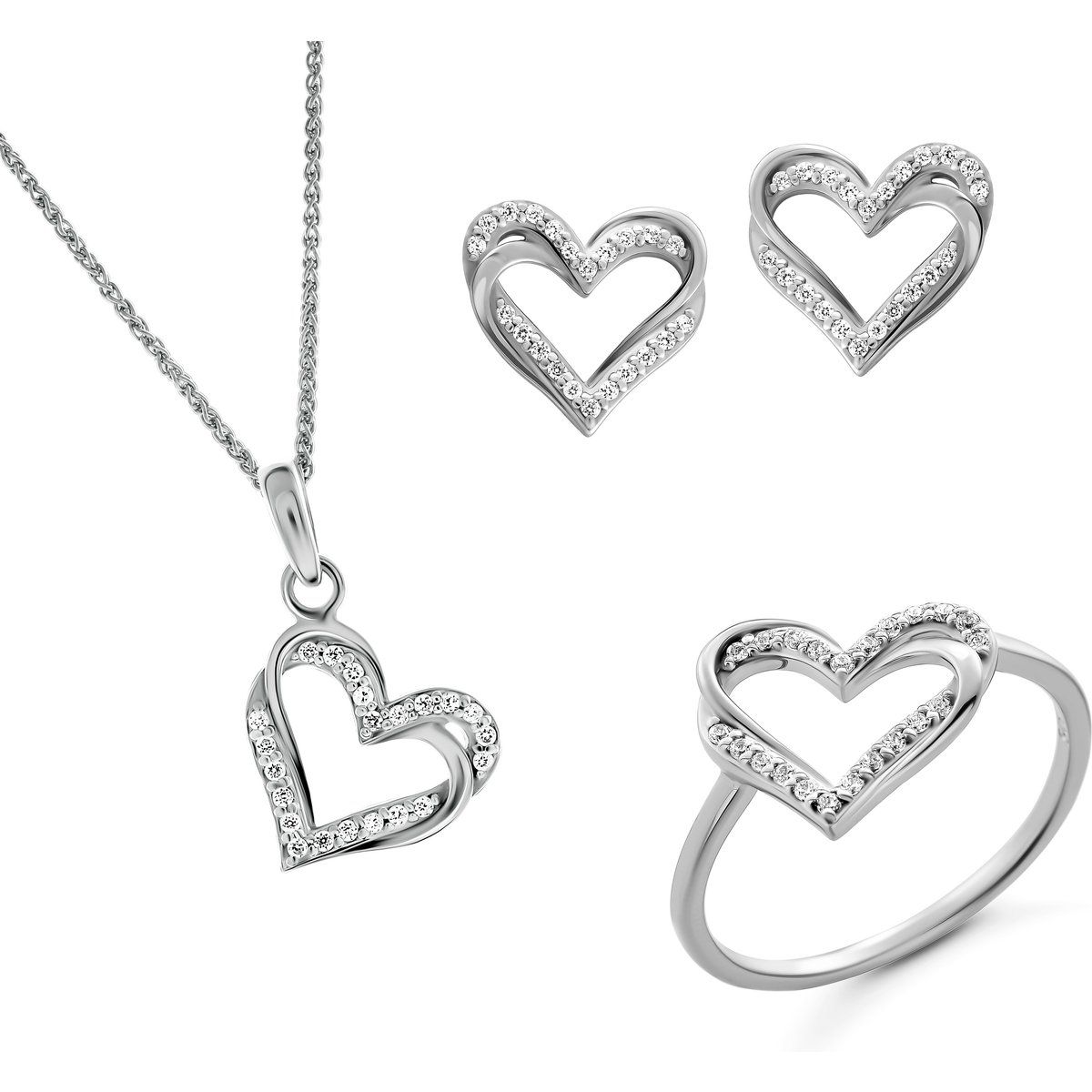 Orphelia 'Cecilia' Damen 925 Sterlingsilber Set: Halskette + Ohrringe + Ring - Silber SET-7584