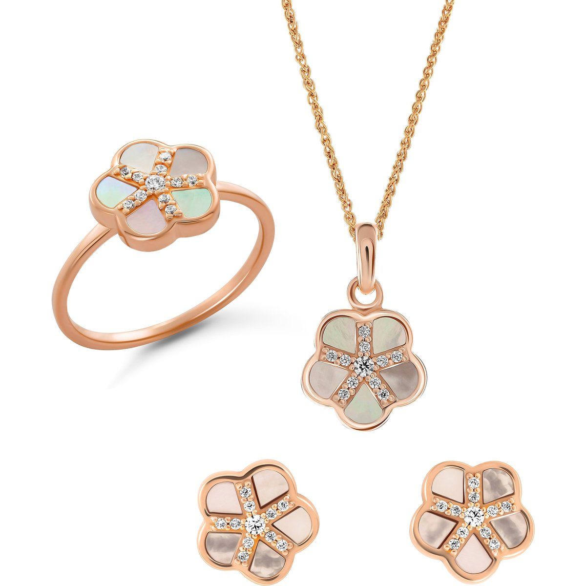 Orphelia 'Daisy' Damen 925 Sterling Silber Set: Halskette + Ohrringe + Ring - Rose SET-7585/RG