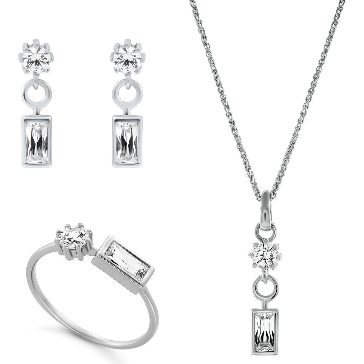 Orphelia 'Madelyn' Damen 925 Sterling Silber Set: Halskette + Ohrringe + Ring - Silber SET-7583