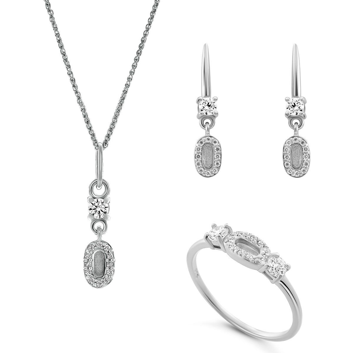 Orphelia 'Lily' Damen 925 Sterling Silber Set: Halskette + Ohrringe + Ring - Silber SET-7582