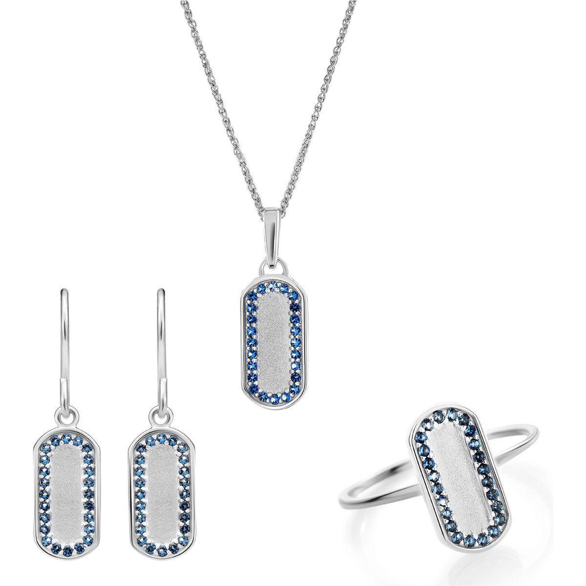 Orphelia 'Malaga' Damen 925er Sterling Silber Set: Halskette + Ohrringe + Ring - Silber SET-7573