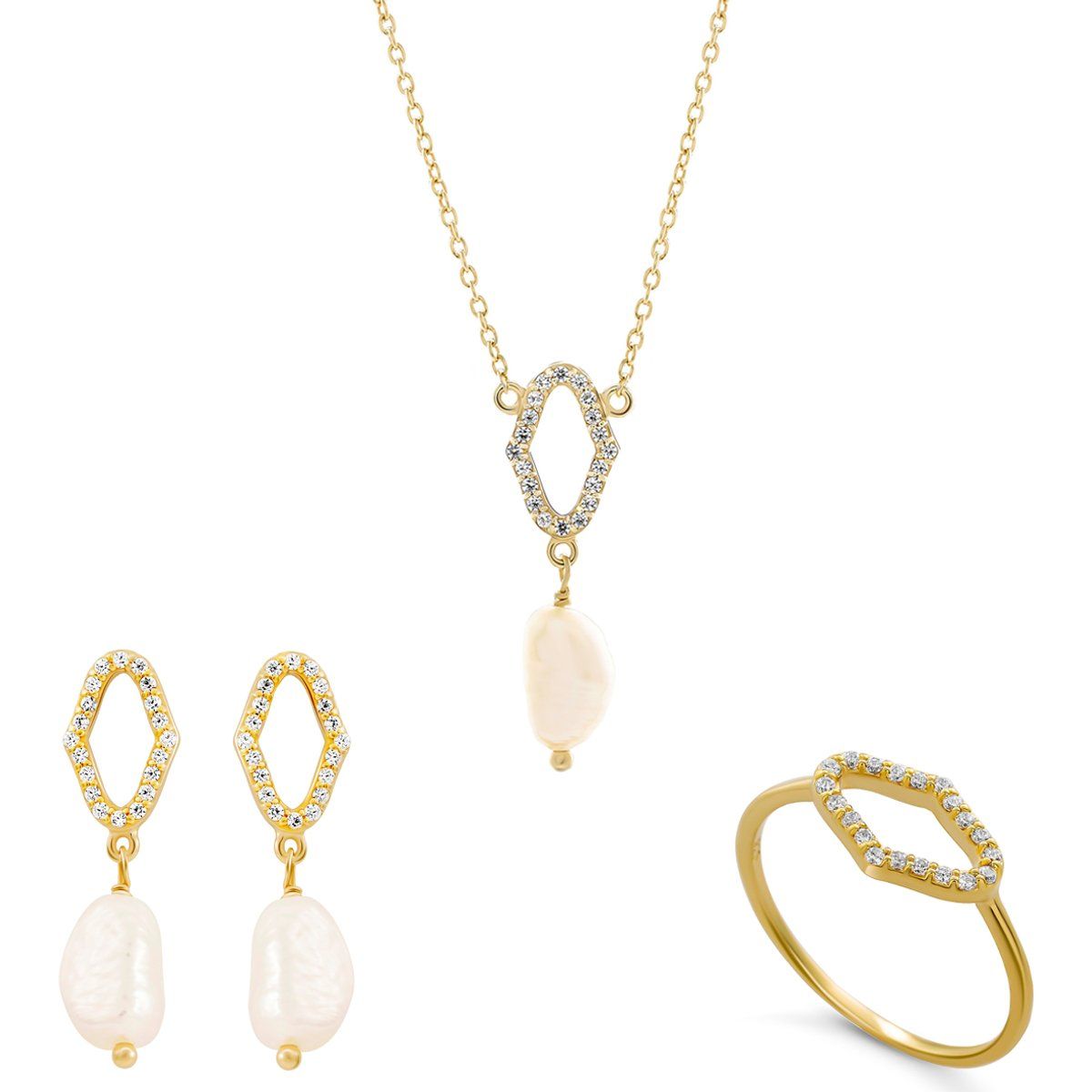 Orphelia 'Normandie' Damen 925er Sterlingsilber Set: Halskette + Ohrringe + Ring - Gold SET-7574/G