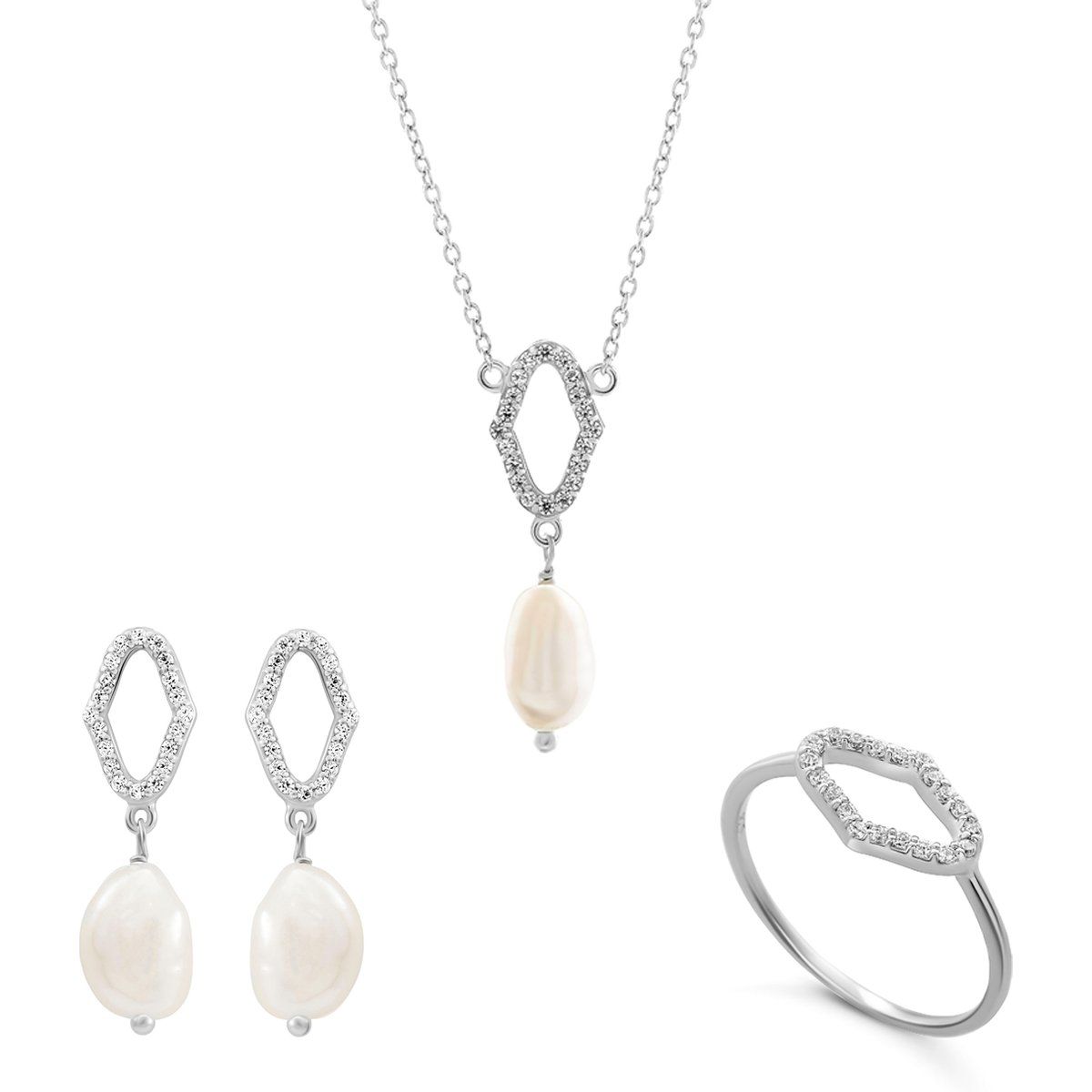 Orphelia 'Normandie' Damen 925 Sterling Silber Set: Halskette + Ohrringe + Ring - Silber SET-7574