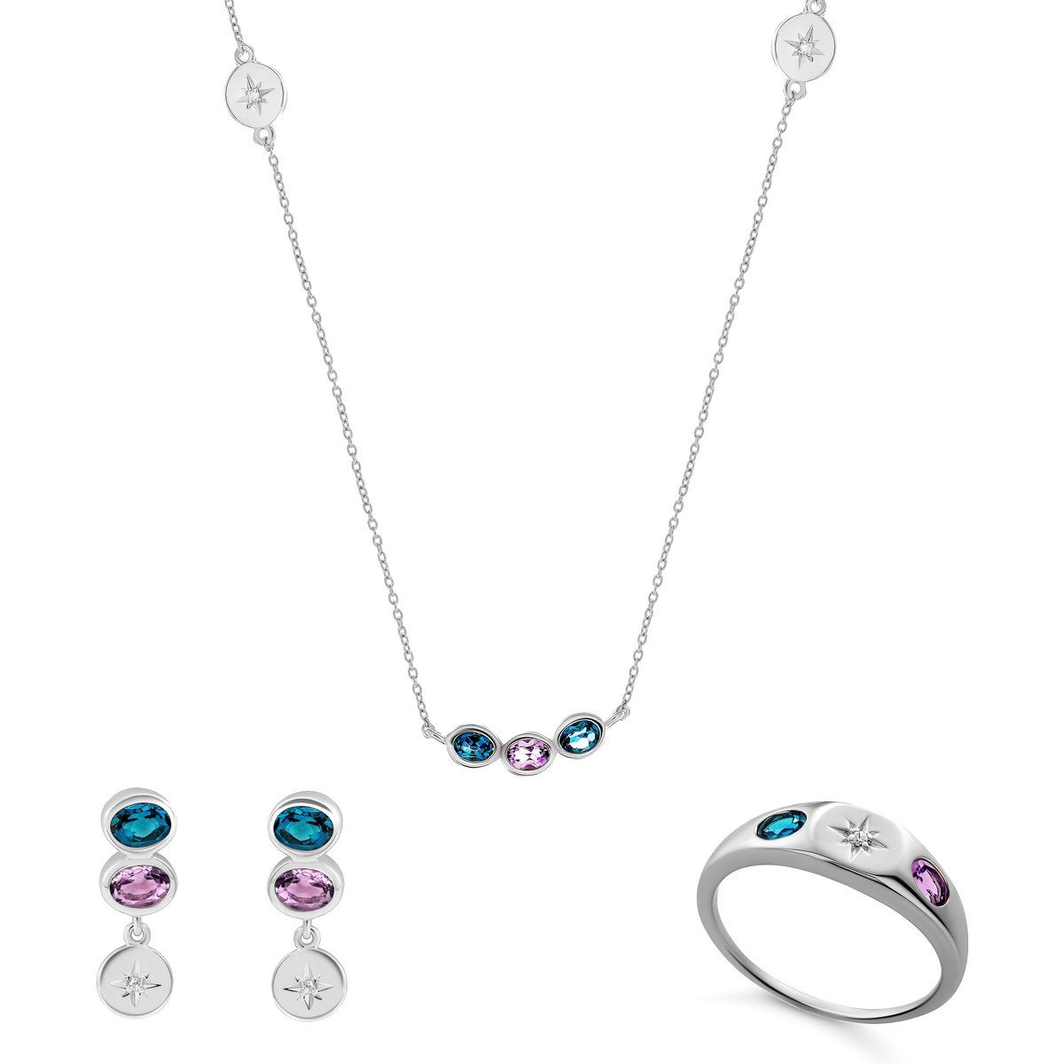 Orphelia 'Regula' Damen 925 Sterling Silber Set: Halskette + Ohrringe + Ring - Silber SET-7578