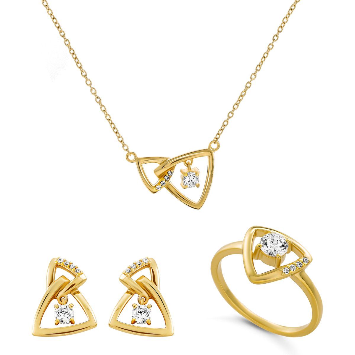 Orphelia 'Santorini' Damen 925 Sterling Silber Set: Halskette + Ohrringe + Ring - Gold SET-7570/G