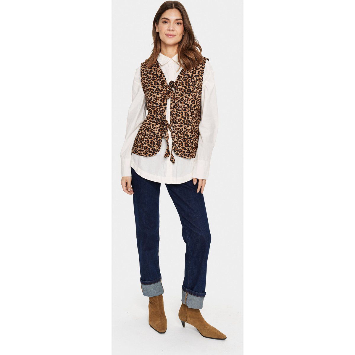 Weste Gerade Passform Black Reg Leo leopard
