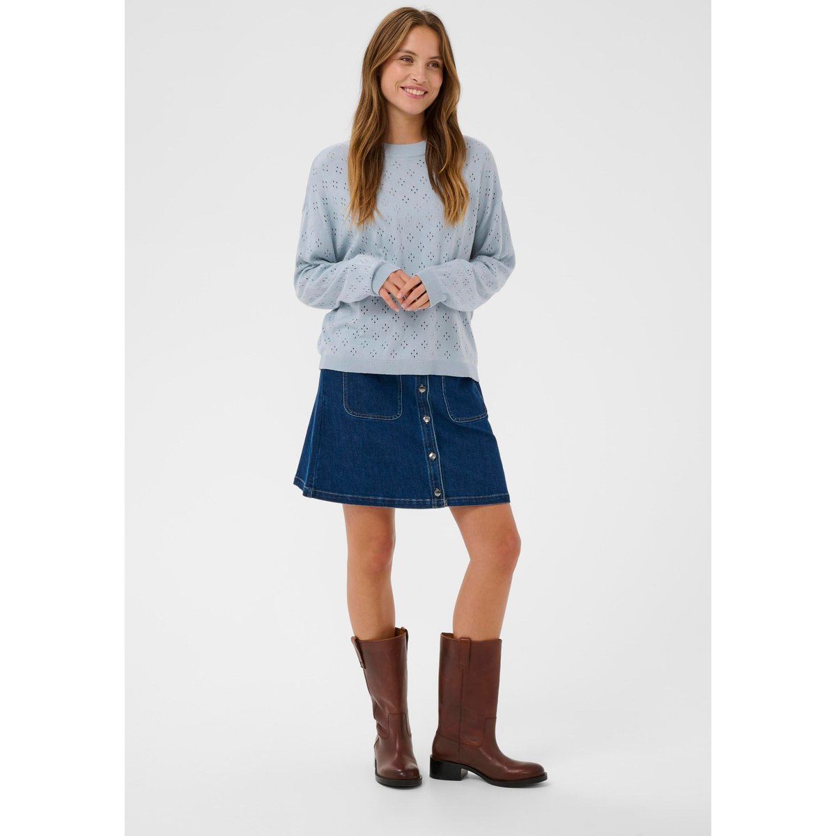 Lockerer Strickpullover mit Pointelle-Muster