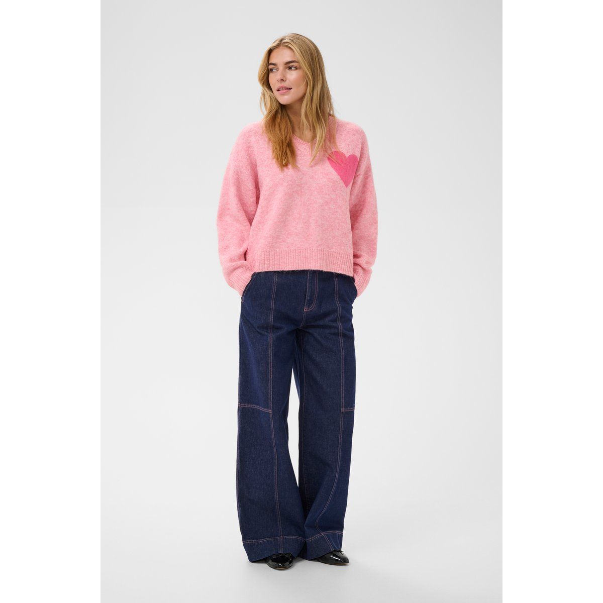 Weicher V-Ausschnitt Pullover mit Herzmotiv