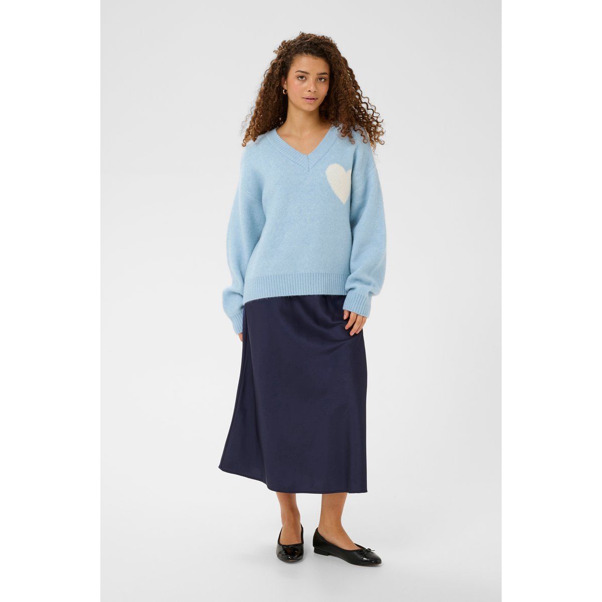 Gemütlicher V-Ausschnitt-Pullover mit Herz-Motiv