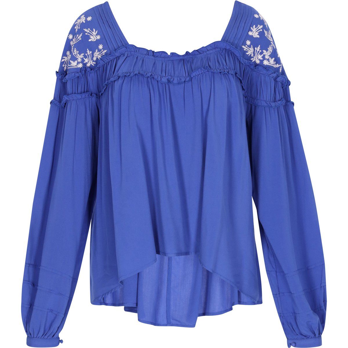 Bestickte Off-Shoulder Rüschenbluse