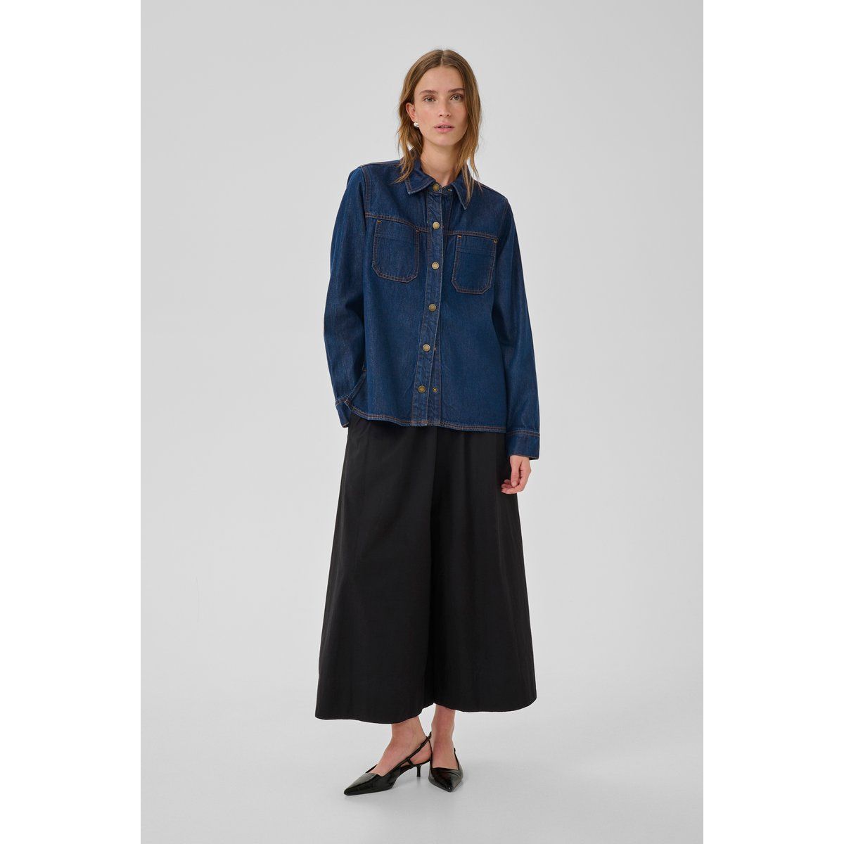 Gerade geschnittene Denim-Hemdjacke