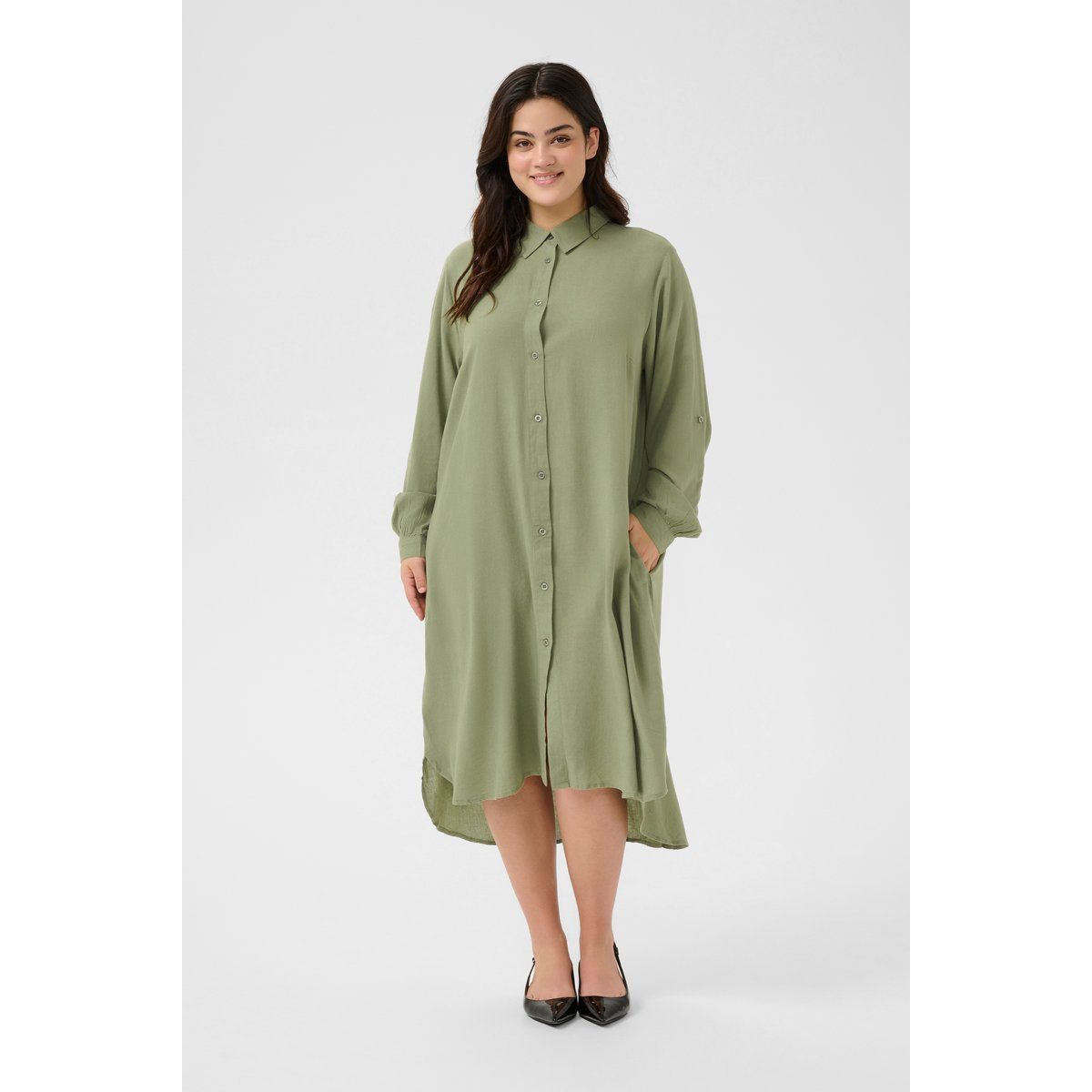 Locker geschnittenes Hemdblusenkleid aus Leinenmix