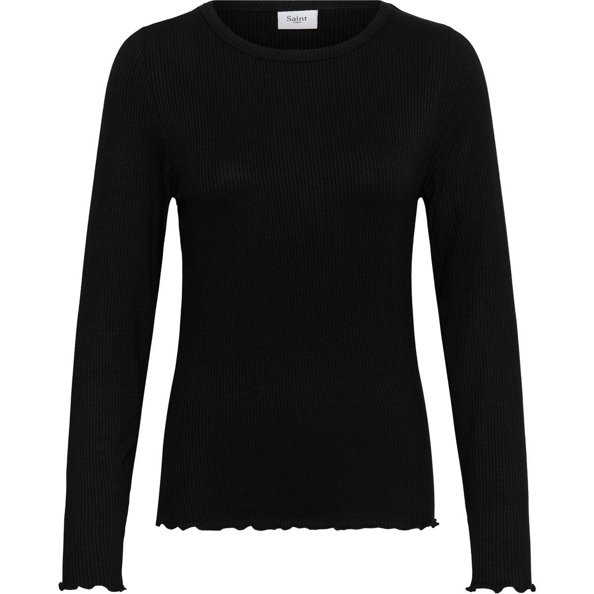 Geripptes Langarmshirt mit Wellensaum