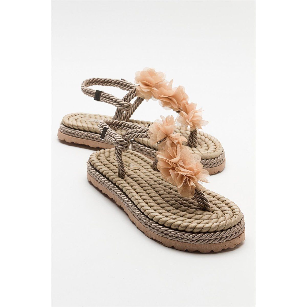 Seil-Sandalen mit floralen Applikationen