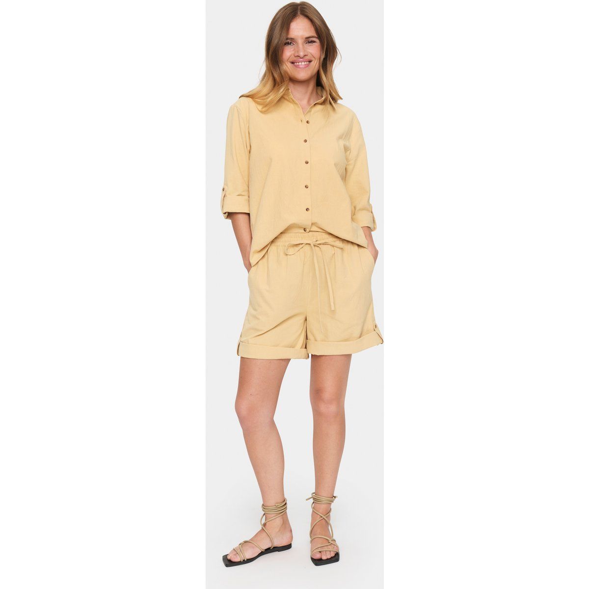 Gerade geschnittene Baumwoll-Shorts mit Kordelzug