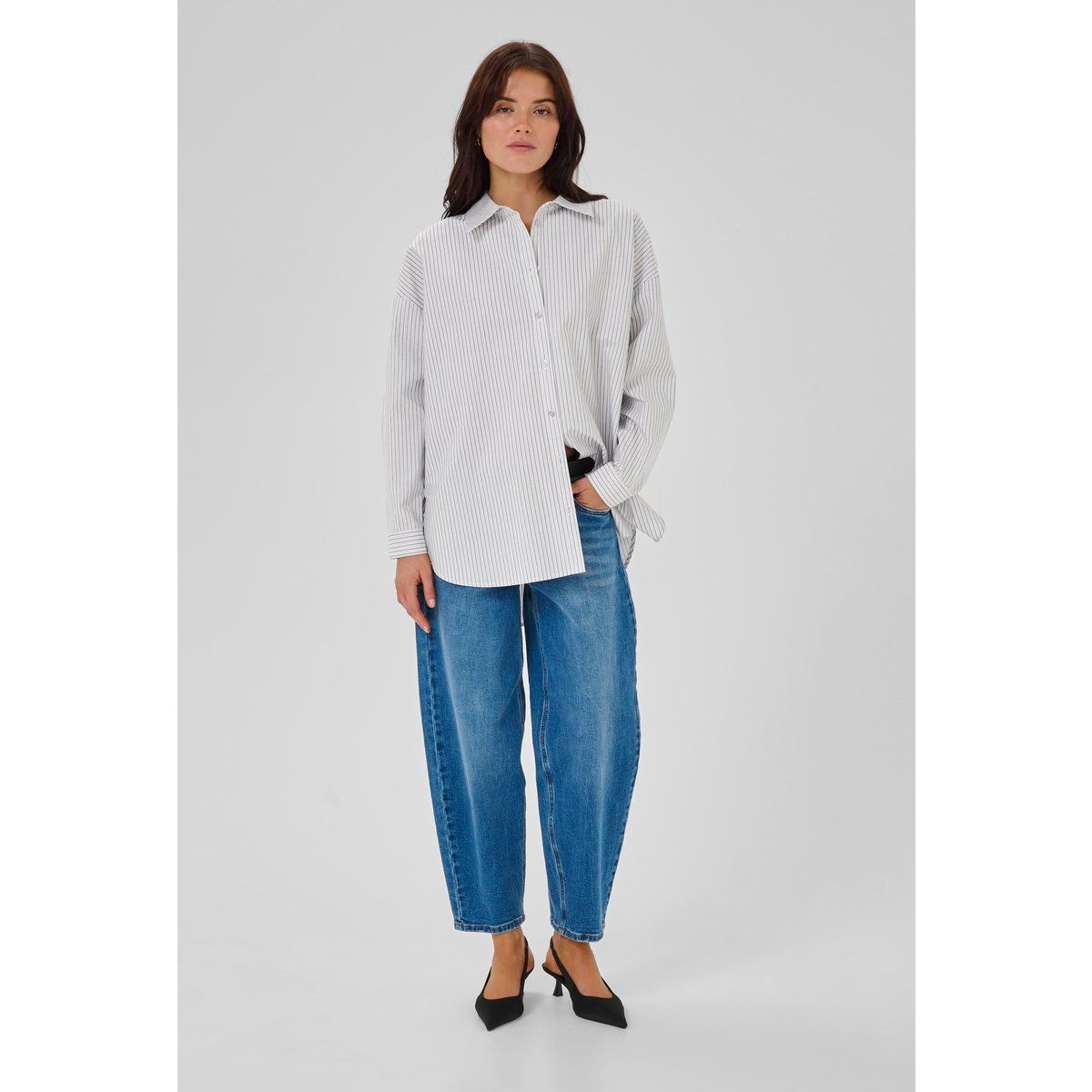 Oversized gestreiftes Baumwollhemd