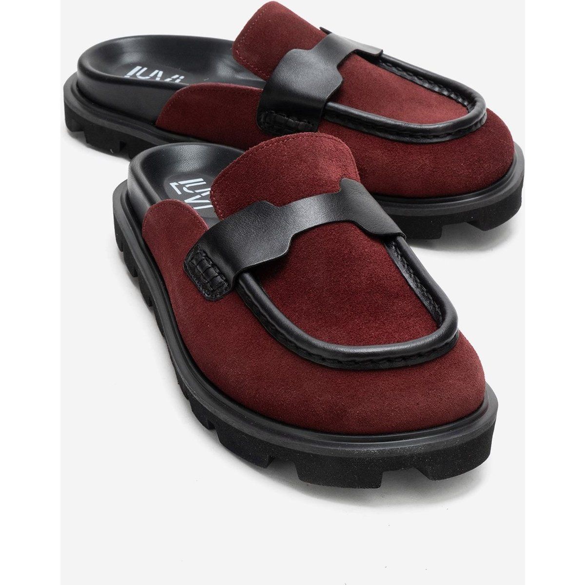 Suede-Mules mit markanter Profilsohle