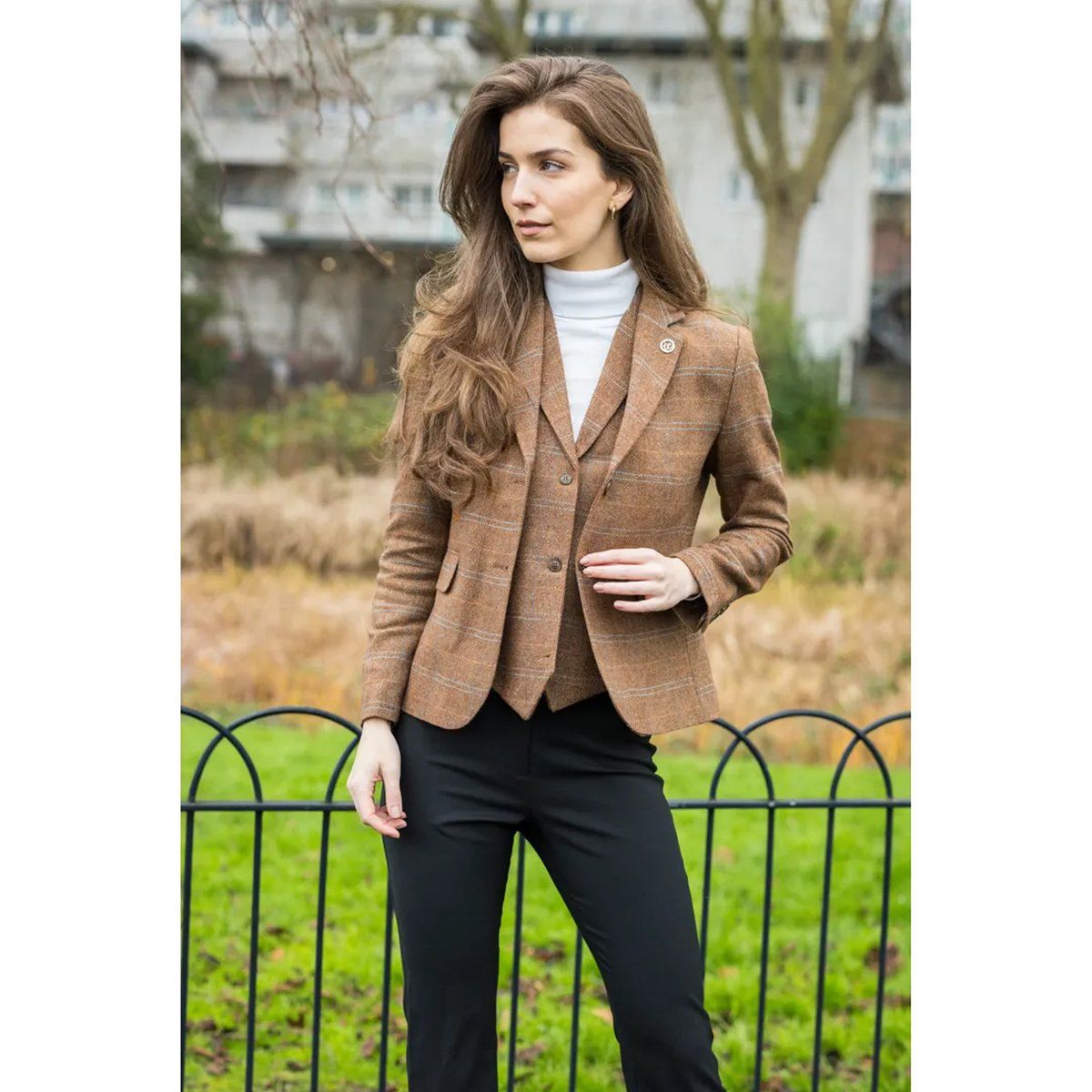 Klassisches Tweed-Blazer und Weste Set