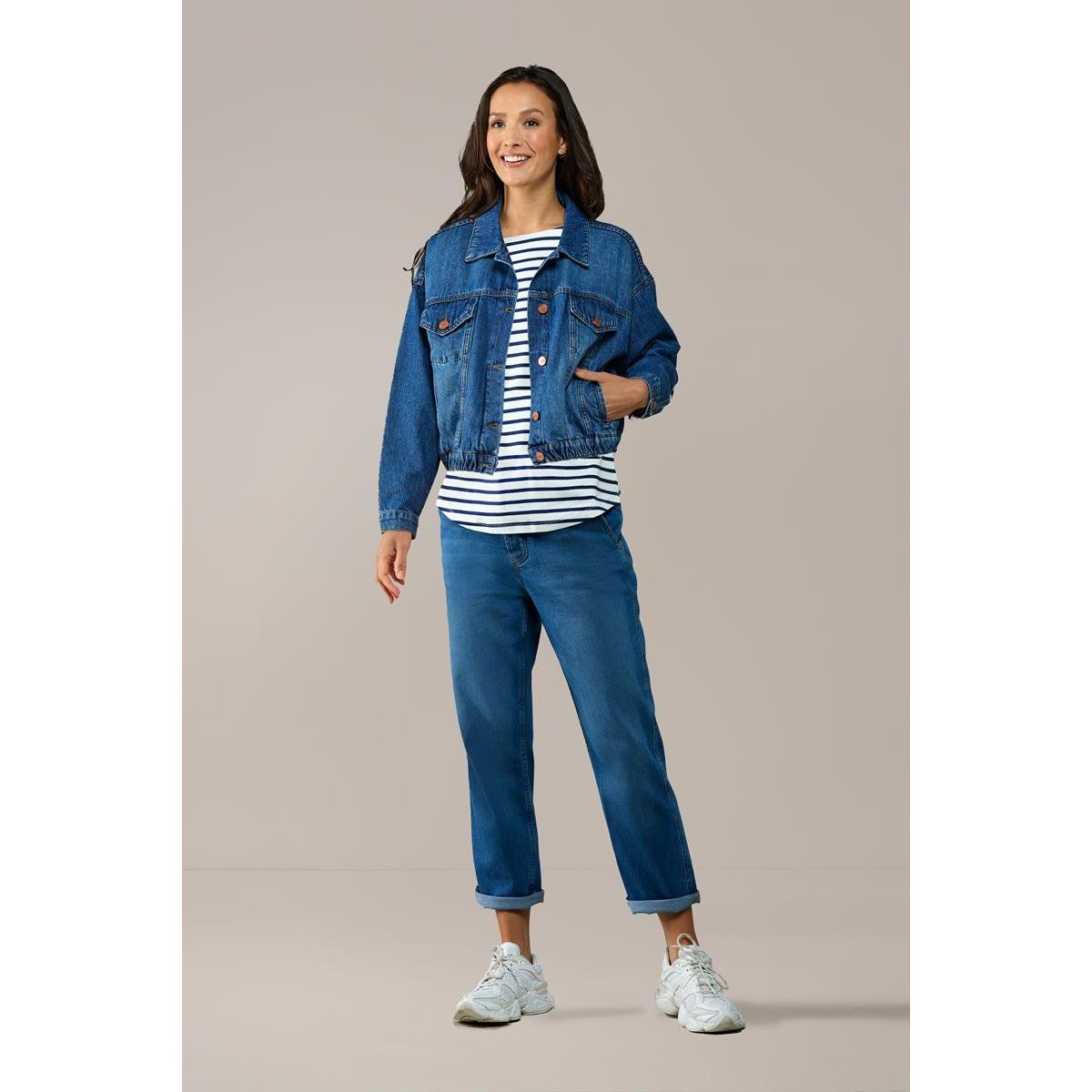 Oversize-Jeansjacke mit elastischem Saum