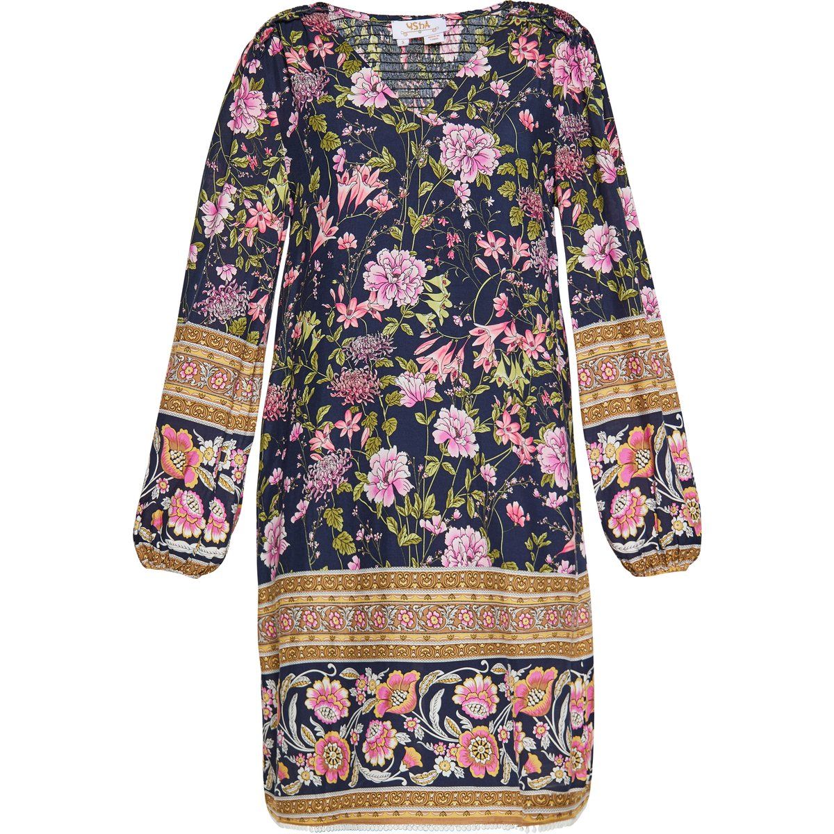 Boho-Minikleid mit Blumenmuster und V-Ausschnitt