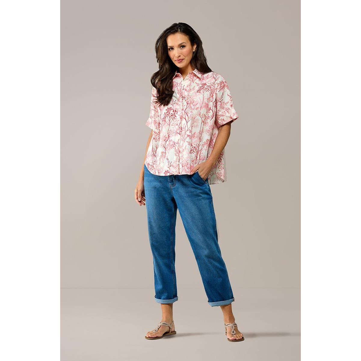 Oversized Baumwollbluse mit Botanik-Print