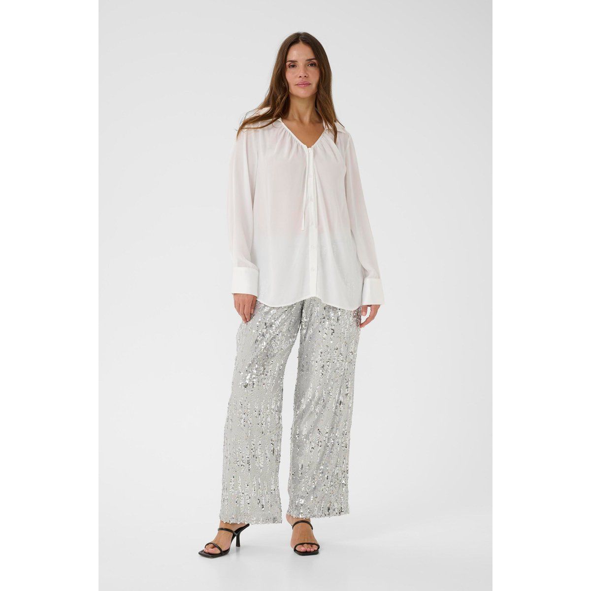 Lockere V-Ausschnitt Bluse mit Bindeband
