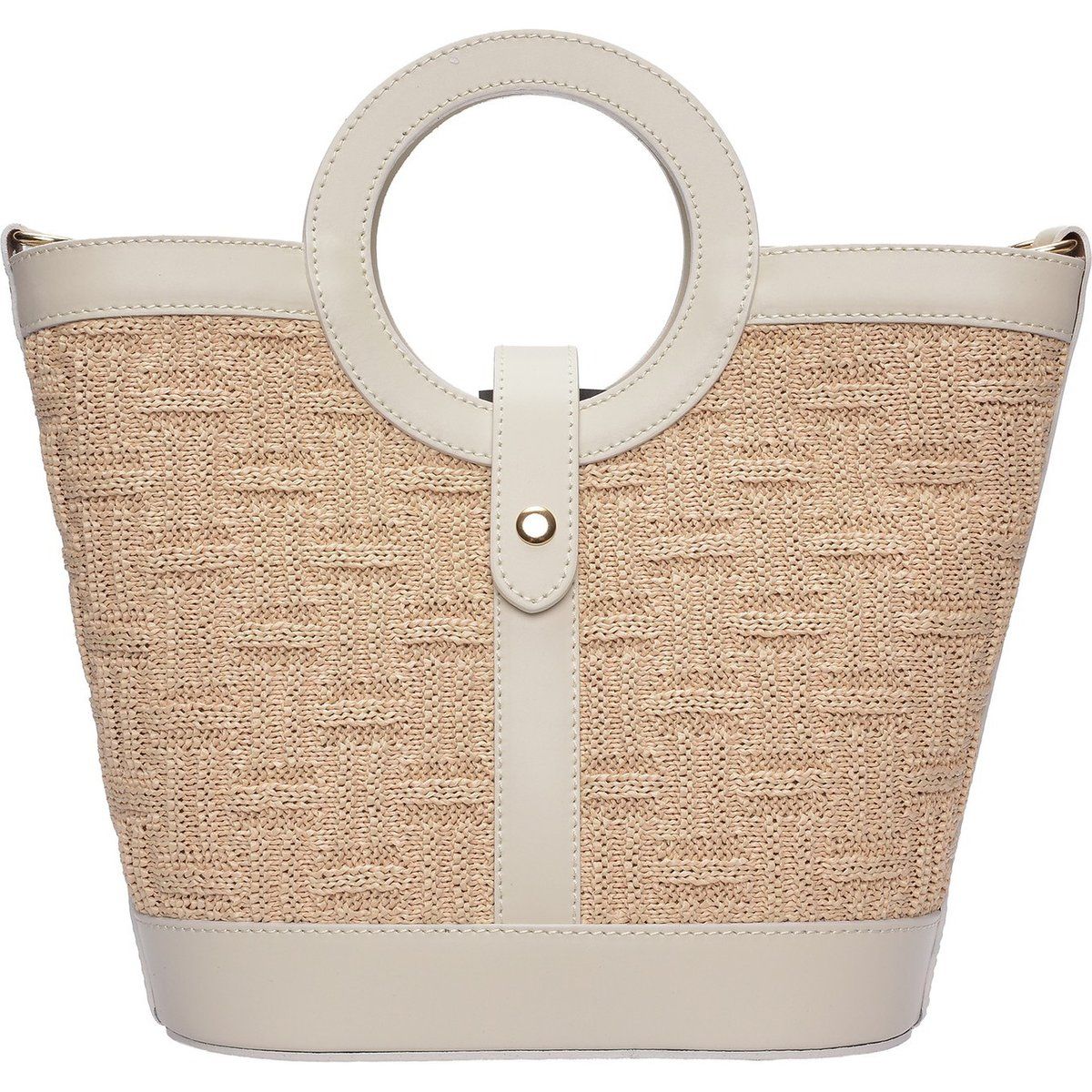 Stroh- und Lederhandtasche mit Rundgriff