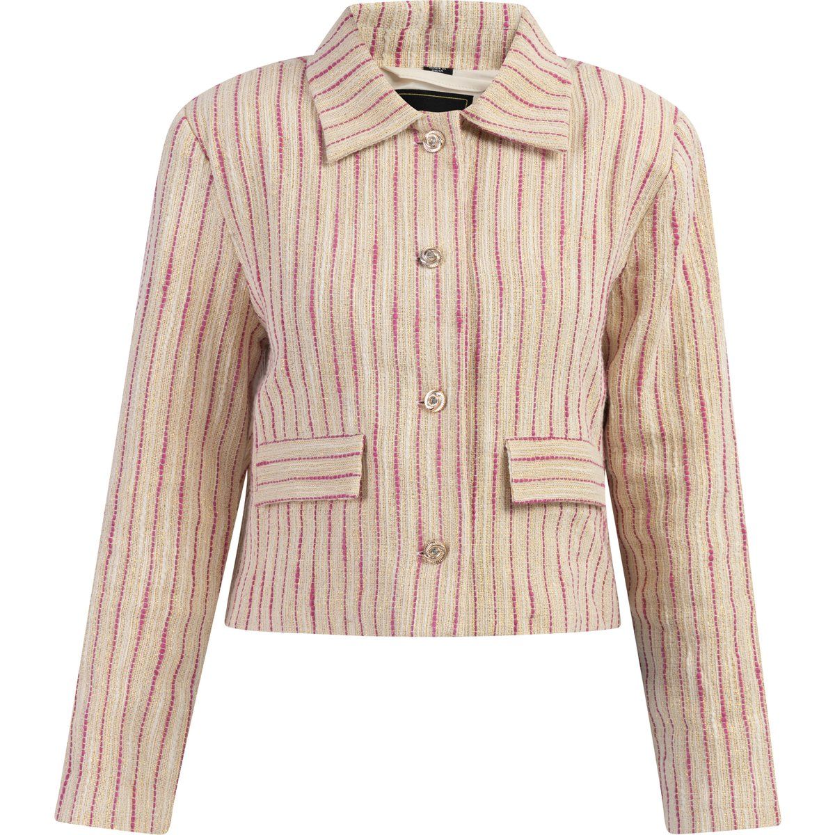 Kurze Bouclé-Blazerjacke mit Streifen