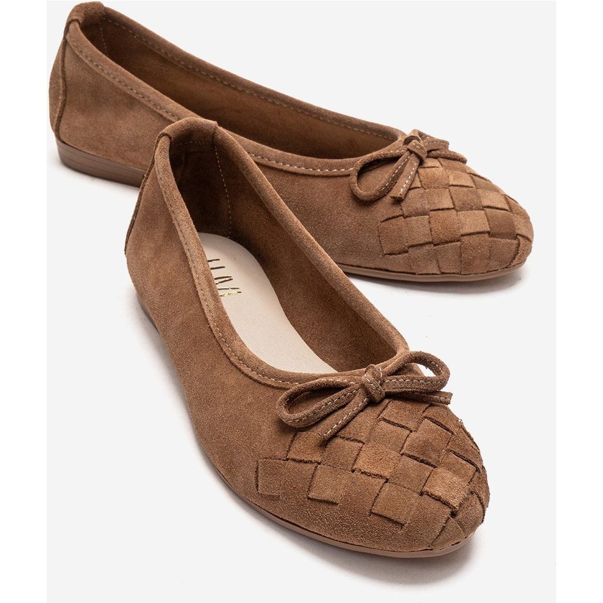 Veloursleder-Ballerinas mit Flecht-Optik