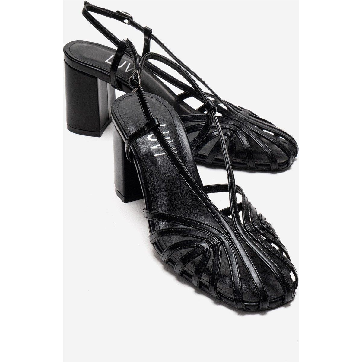 Riemchensandalen mit Blockabsatz und Cage-Optik