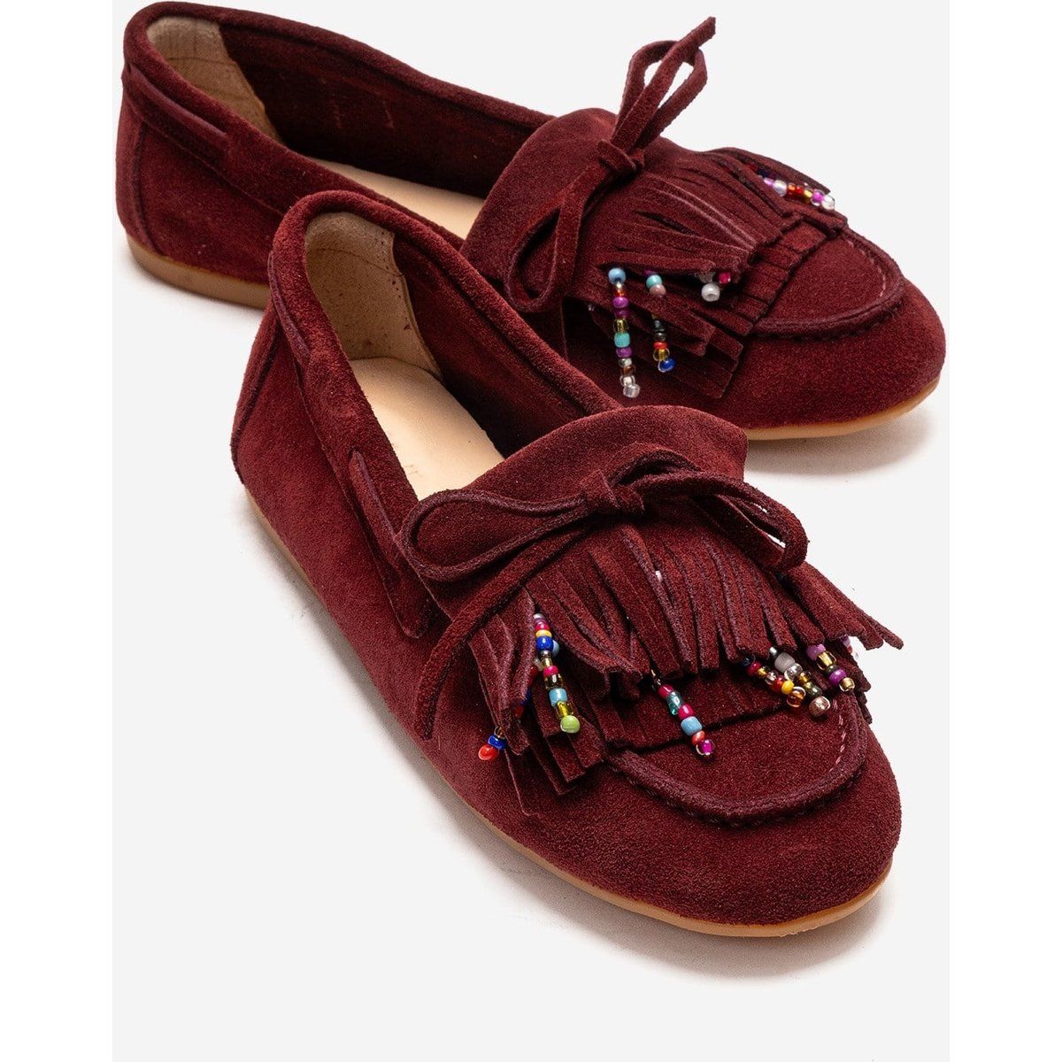 Suede-Loafer mit Perlen-Fransen
