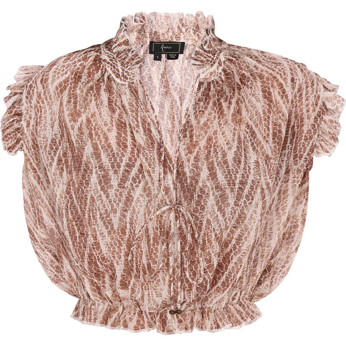 Ärmellose Bluse mit Rüschen und Spitzenmuster