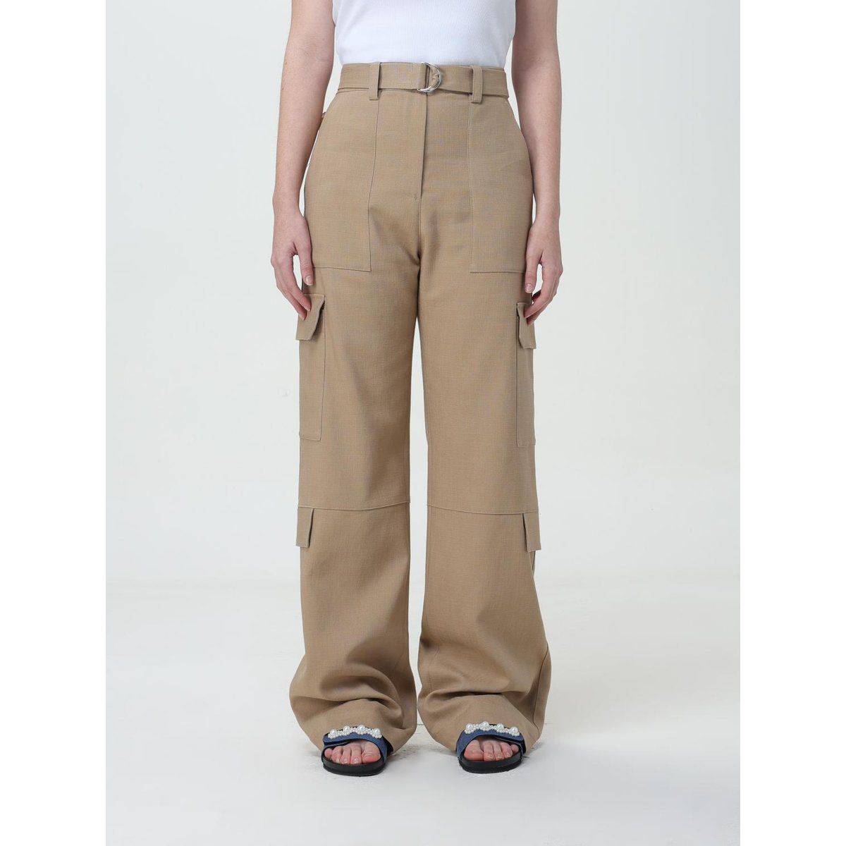 Weite Leinen-Cargo-Hose