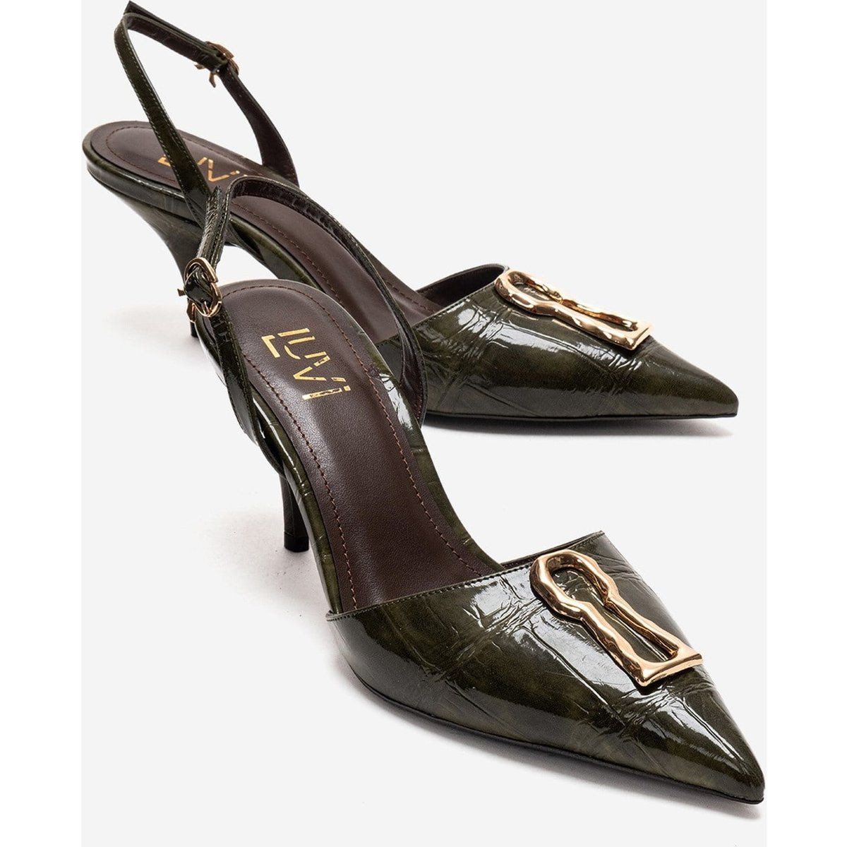 Spitze Slingback-Pumps mit Schnalle