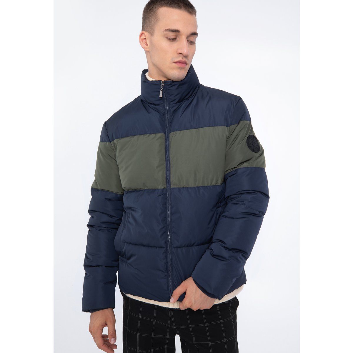 Gesteppte Color-Block Pufferjacke
