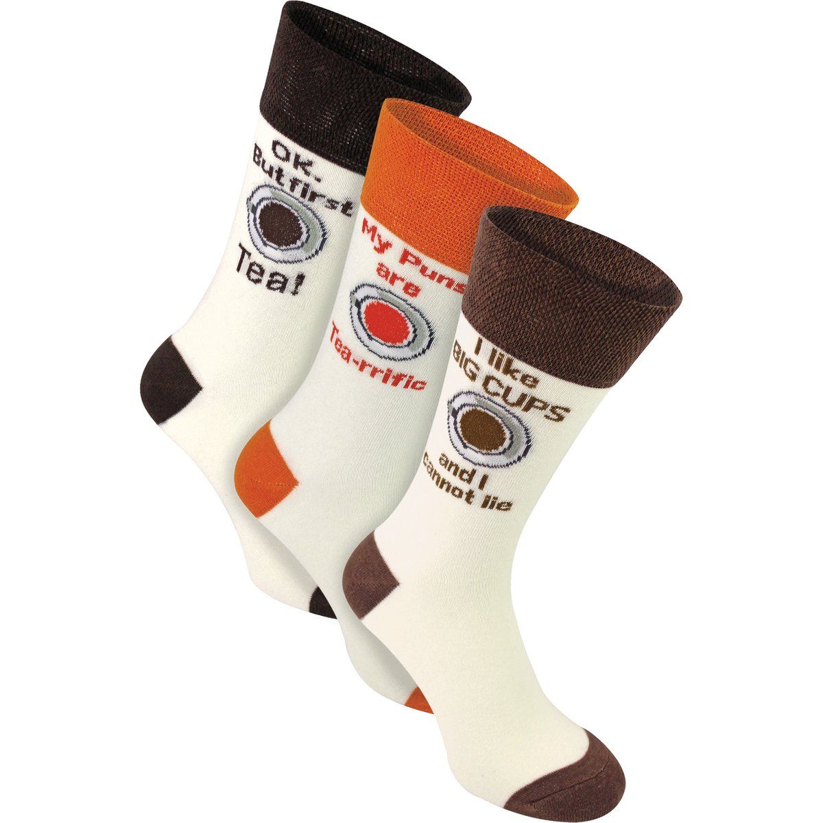 Humorvolle Socken mit Tee-Slogans